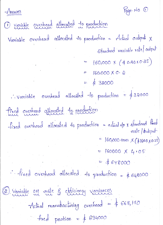 Page- No O Ansoer O vaniable overhead albocated to produchion Vaniable overhead allocated to produchion a Aclüal oubpub x Sta