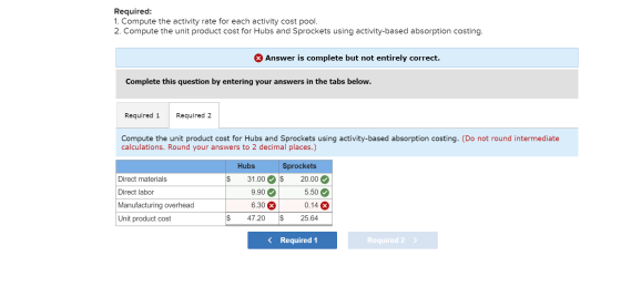 Required: 1. Compute the activity rate for each activity cost pool. 2. Compute the unit product cost for Hubs and Sprockets u