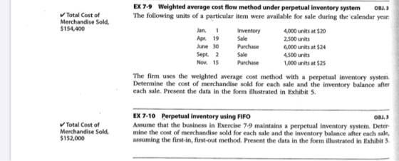 EX 7-9 Weighted average cost flow method under perpetual inventory system OBJ3 The following units of a particular item were
