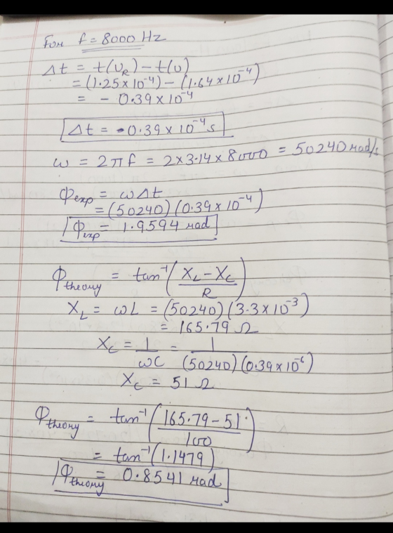 for t=8000 Hz At tvel-Ho +(1.25810-4)=(164X10) - 0.39x104 [At = 00:39 x 10 w=27f 50240 mode = 2x3-14 x foro - Pexp = wat =
