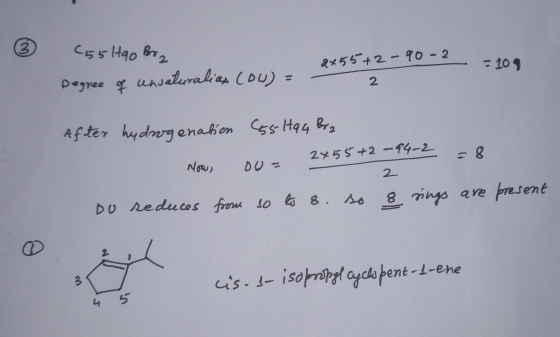 (55 Hao Big Degree of unsaturalias cow) = &*55+2 - 90 - 2 - - = 109 After hydrogenation Now Costag Bra ou = 2x55+2 -94-2 o 2