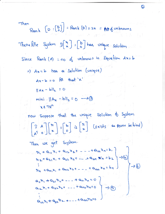 Then Kank (D)二2n un knowns an unknow: in gque hon Ax S ince Kank (A) ニno Ahas aSoltiom Cunique) → 3) II Ax-b-12-0 mini χ2TR n