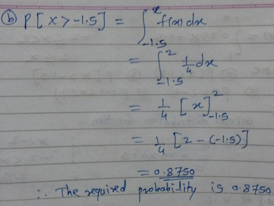 6 P [XY-1.5] = frog dre 21.5 = ² Idre 215 - [ Julis + [2-(-1.5) = 0.8750 . The required probability is 0.8750.