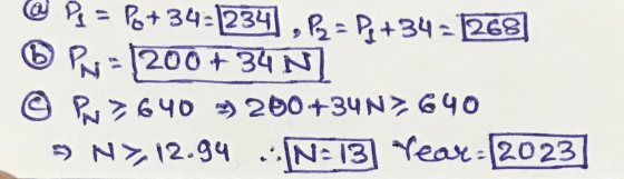 De = Pb+34-1234, 23=24+34 = 268 P = 1200+ 34 N © P7640 200+34N> 640 - N), 12.94 N=13 Year: 2023]