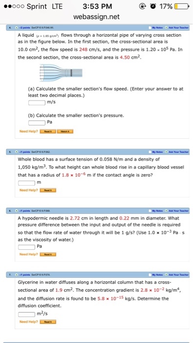 A liquid_p = 1.45 g/cm^2) flows through a horizont