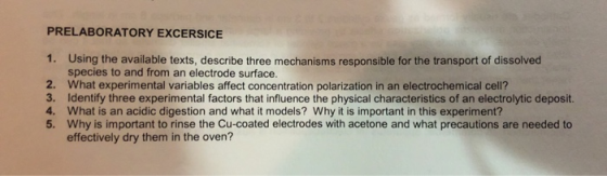 PRELABORATORY EXCERSICE 1. Using the available texts, describe three mechanisms responsible for the transport of dissolved sp