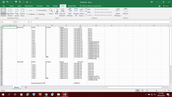 AS Y ab = Bond.xlsx - Excel 0 0 - A X Share File Home Insert Page Layout Formulas D O Ruler Formula Bar Q Data Review View Po