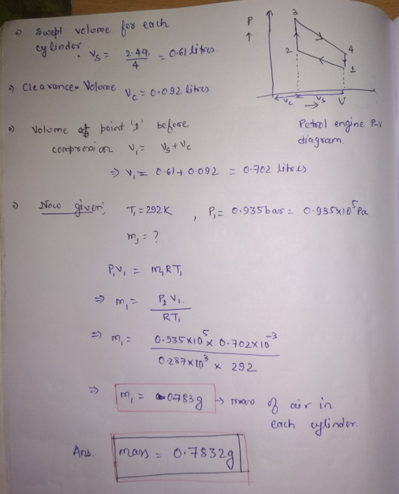 lindu 4 2. 4 > Cle a xunce. Nolome Petocl engine Ry diagram, o) Volume pointy bebe se Neco given -T = 292K, RT, 2) m,冫 0.935x10メ0.702% 10 mano curlへ