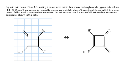 Image for Squaric acid has a pKa of 1.5, making it much more acidic than many carboxylic acids (typical pKa values of 4-