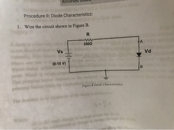 Reversed Vascu Procedure II: Diode Characteristics: 1. Wire the circuit shown in Figure B. 3300 LA Vs Vd = (0-15V) Figure B D