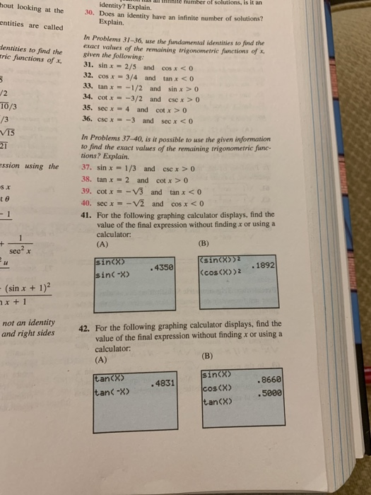 thout looking at the 1 I number ol solutions, is it an identity? Explain. 30. Does an identity have an infinite number of sol