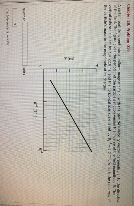 Chapter 28, Problem 019 A certain particle is sent into a uniform magnetic field, with the particles velocity vector perpend