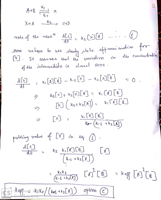 V2 re real Qon WORD 100 X+ A 2 CAD rate of the creae ate] x2(x][a] -... ☺ Here we have to use steady state approximation for