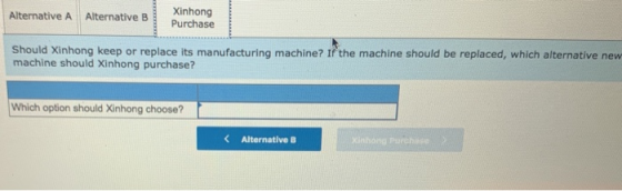 Alternative A Alternative B Xinhong Purchase Should Xinhong keep or replace its manufacturing machine? If the machine should