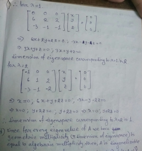 0. tar a=1. roo 07137 16 2 29 3 -1 -1[2] loj = GXt Q4+2 z=0.; -32-34-82=0. =. 32+y+z=0; 3x+y +Z. 20. dimension of eigen space