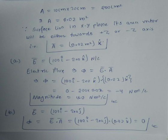 wil be either , towards +て0% -乙 axis Le- E=(1001-2002) Nle Electric Plux う = E。А (a)