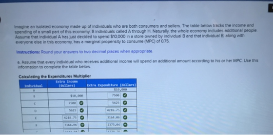 Imagine an isolated economy made up of individuals who are both consumers and sellers. The table below tracks the income and