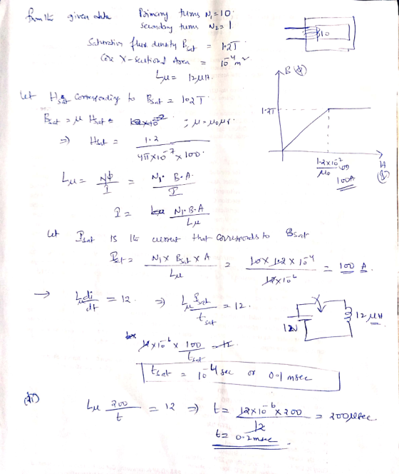 T --- from the given dit Paimary tums N, = 10 . Secondong tums W22 l Sahuration flux density Bar = 1.25 Core X - scations Are