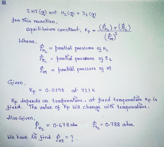 2 HT H2a) fon this naaction, H2 equi Ai bnium constowt, Kp 1 (Pery Whene, bantial pmessune o H H2 HT ban hio passure of HT Gi