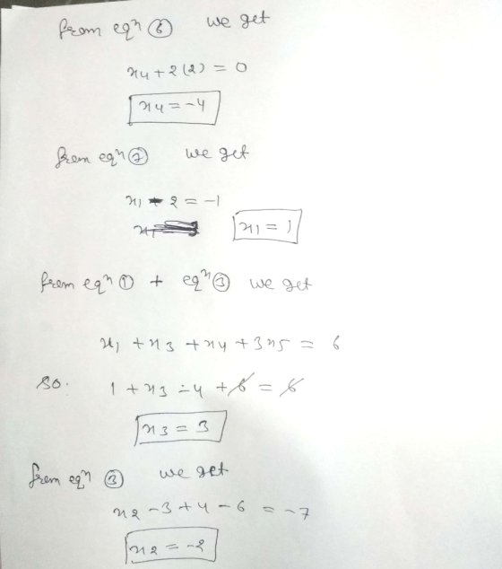 from equ ③ we get rut2 (2= 0 Inu=-4 frem equ we get -1 211 + ]= 29 211=1/ from equo teq ③ we get Hitna try +345= 6 s. 1+13=4