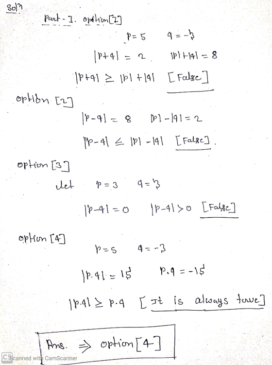 part - 7. ospitin [2] P= 5 9 = -— 1P+41 = 2 151441 = 8 19+41 2 151 +141 [ False] option. [2] 16-91=8 P2-191=2 16-41 = 1P) - 1