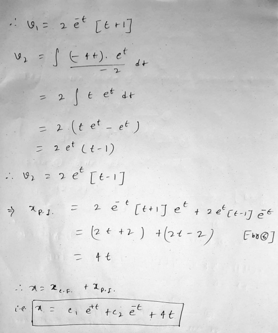 4, = 2 et [tri = ft4t). et dt 2 = 2 ste t et at = 2 (tet – et ) (t-1) V z 2 et e [t-1 = 2 et → 2.1 = 2 é [t+iJe + ze [t-1] ē