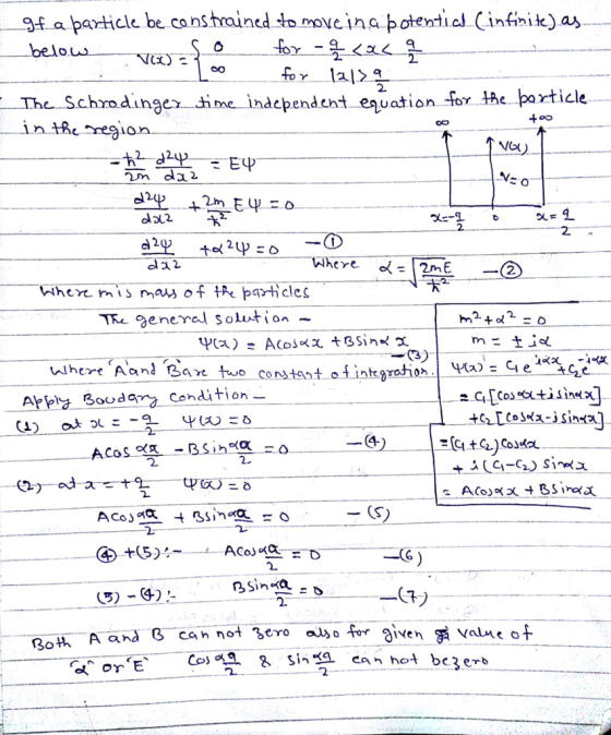 _94-a particle be constrained move in alpotenti al Cinfinik) as belo 2. -. Thesehandinge. dime-Independent eq uation for the particle 2 x--모 ス2 2. her mis mas of es Te eneral soution heran Bae two constant ofia eo Art -Arply Booda2 Condition- 2. 2. Bot A a 2