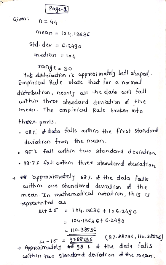 Given .. n=44 mecn - lo 4.1363 sid . d ev C. 249。 = ไฮ้.dist.butions approximately bef l shaped Empirical Rude stade thet fo