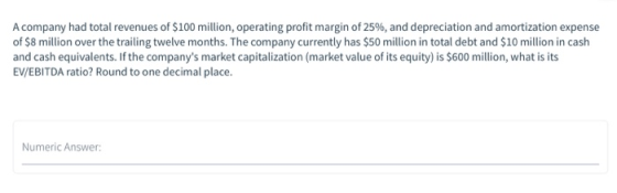 A company had total revenues of $100 million, operating profit margin of 25%, and depreciation and amortization expense of $8