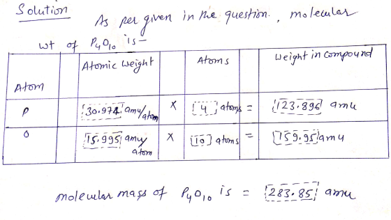 Solution - As per given in the question molecular wt of Pul ist Atomic weight Atoms weight in compound Atom 30.974. amatid *