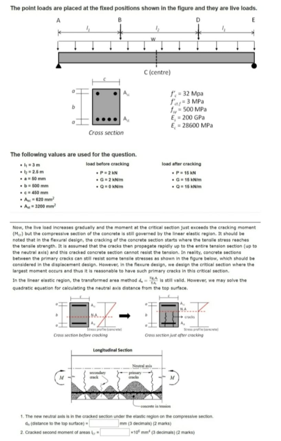 The point loads are placed at the fixed positions shown in the figure and they are live loads. А B D E K 12 44 w * C (centre)
