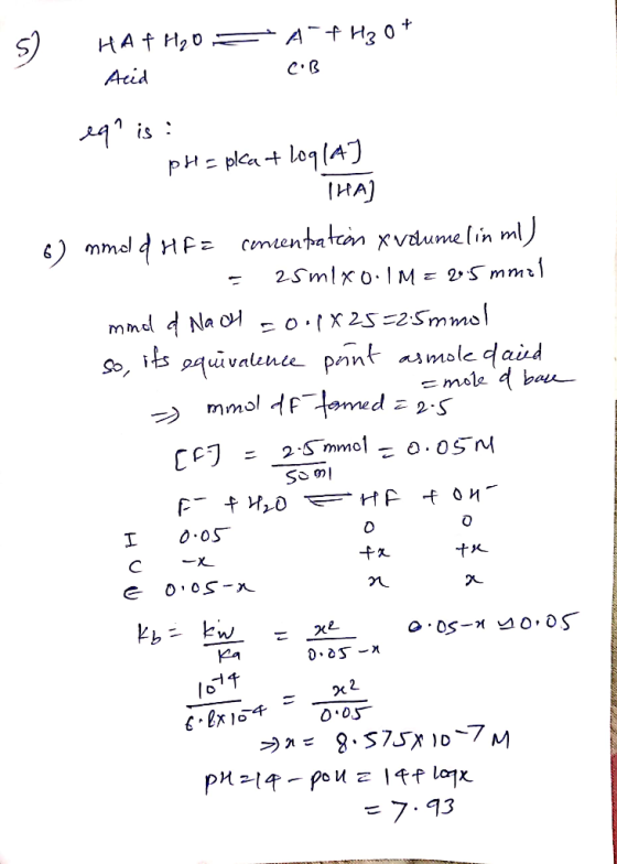 HAF H20A-FH20 Acid C.B eq? is : PH Epla THA] 6) mmed Hfz cmentatein x volumelin mi) - 25 mixo.1M= 2.5mmal mmola Na Cl =001825