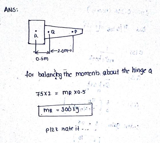AN5: .kーー1 ←2.om→ 0.5m tor balandrg the momnb about the hinge a dl