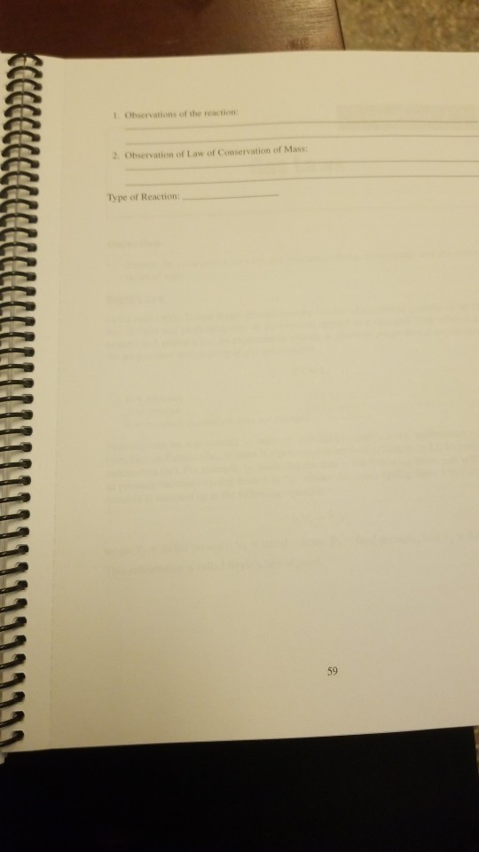 1 Observations of the reaction Observation of Law of Conservation of Mass Type of Reaction SCCLCCLLLLLLLLLLL
