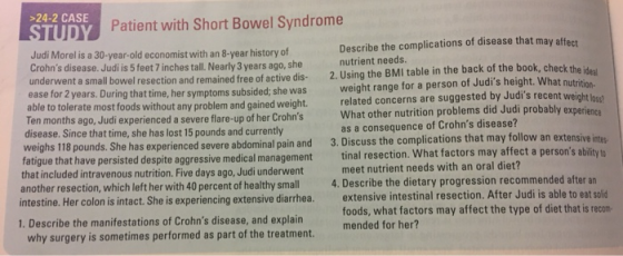 STUDY Patient with Short Bowel Syndrome Judi Morel is a 30-year-old economist with an 8-year history of Crohns disease. Judi