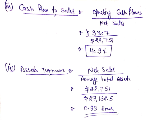 (i) Cash flow to Sales & opemeting Cash flows Net Sales $ 9307 $28,75) 40.99% A Assets Turnover & op Net Sales Average total
