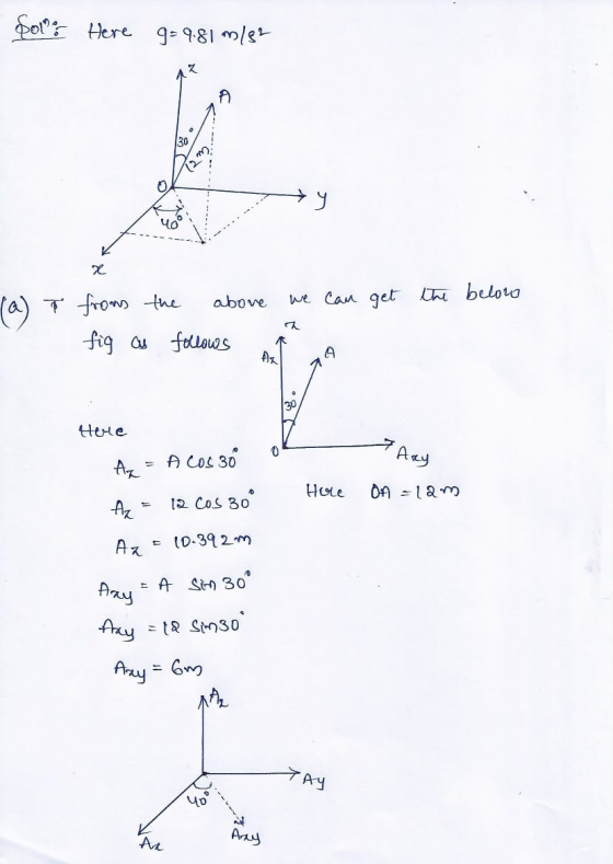 Solnes Here g=9.81 m/s2 30 0 У 40 X above we can get the below (a) T from the ch fig as follows AN 30 Here 0 A cos 30 An Hore