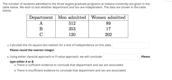 The number of students admitted to the three largest graduate programs at Indiana University are given in the table below. We