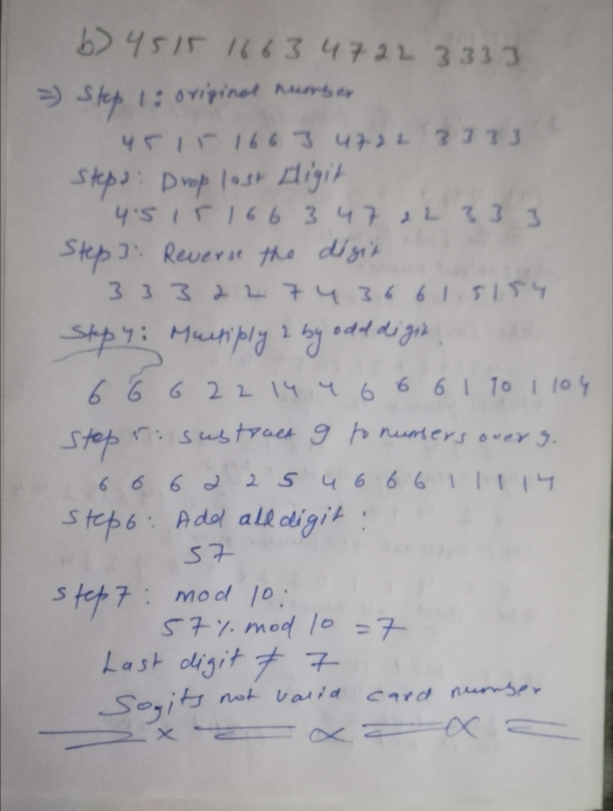 b) 4515 1663 47 22 3333 odd digit > Step 1: original number 45 ir 1663 4722 3383 steps: Drop last ligit 4.5 ir 166 347 2.2 3