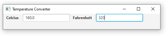 Temperature Converter x Celcius 160.0 Fahrenheit 320
