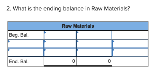2. What is the ending balance in Raw Materials? Raw Materials Beg. Bal. End. Bal. L 0 0