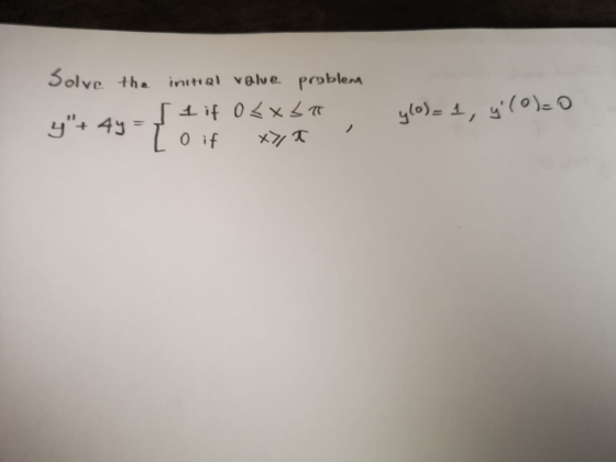 Solve the y+ 4y = initial value problem s 1 if 0<xsa To if x>,T ylo)= 1, g(0)=0
