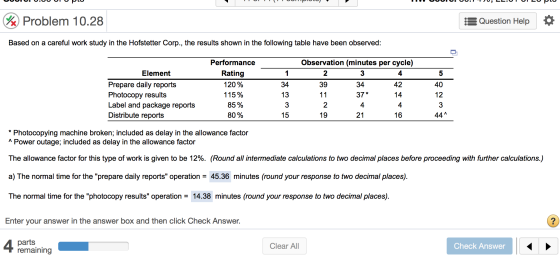 UU. VOLUP тогт тоотроо UUUUUU. TIU, LLOILOPO % Problem 10.28 Question Help Based on a careful work study in the Hofstetter C
