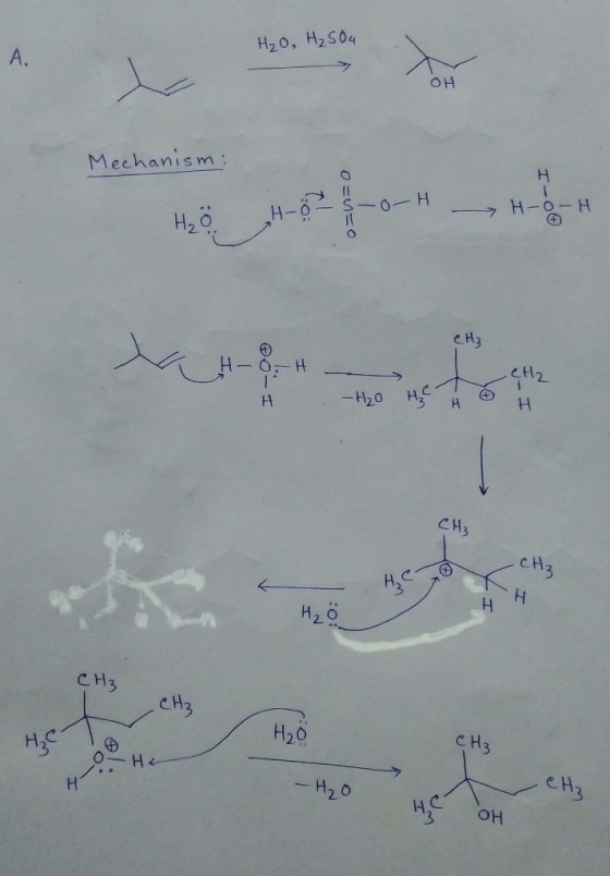 H, O, H2SO4 он Mechanism: I 0 = - » НО - Н H₂O =o А Н СН2 Фот - Н,0 н. не „ у у Но сHz CH₃ Н20 СН3 - H, 0 CH, о