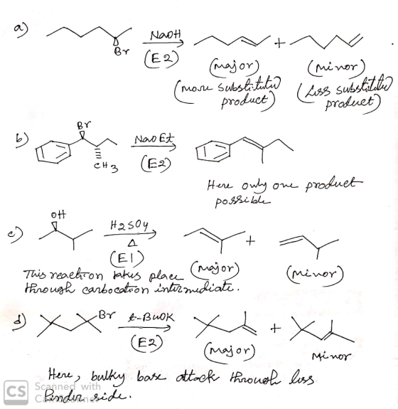 NaoH E2) major) (minor) Ls substitl praduet) MOne subshatib product mo BY Nao Et CH3 praduet Here owy poisi ole H2s0y EI) Tai