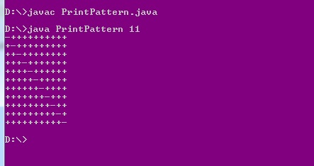 DNjavac PrintPattern.java D:Njava PrintPattern 11