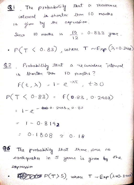 recuronce ol than ro months The probability that interval in shorter is given by the expression 0.833 yor. Since 10 months ro