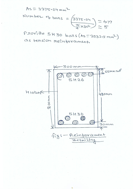 As = 3375.04 mm Number of bars 3375.0 - 4077 AX302 5 Provide 5H30 bars (As = 3532.5 mm2) as tension reinforcement. -300mm 65m