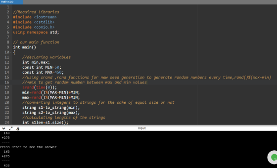 main.cpp 1 2 //Required libraries 3 #include <iostream> 4 #include <cstdlib> 5 #include <conio.h> 6 using namespace std; 7 8