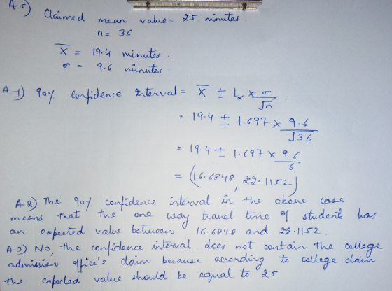 med mean values s mto n 36 19.4 minutes Jn A-s) The 9。.cantidence int eval ee the abane means that the ono No -the tanlidance mtaval ddoes net contain the callege becaus aC
